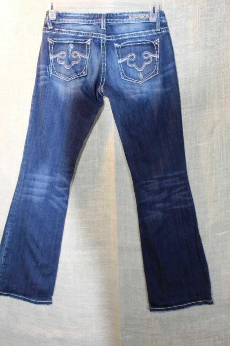 G Rock Jeans For Express Womens 4R Bootcut Blue Distressed Embroidered Low Rise